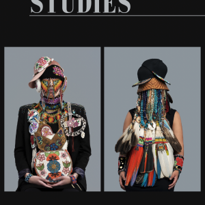 Cover image featuring two colour portraits. Each photograph features a woman covered in intricately stitched feathers and elaborately beaded jewelry that spill over their figures, almost completely obscuring their faces.